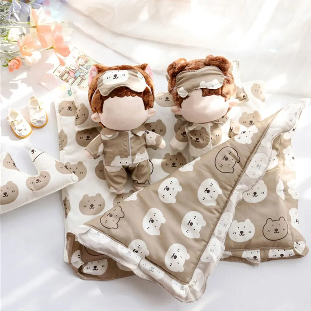 20CM Plush Dolls Clothes Sleeping Bed Product Pillow Sleepwear Eye Mask Set 3 Piece Set For 15CM Korea Idol Dolls Accessories