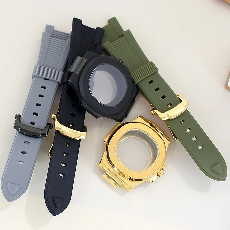 نوتيلوس موديل 316L حزام مطاطي من الفولاذ المقاوم للصدأ لساعة NH35 معدلة لحركة NH36/34/38