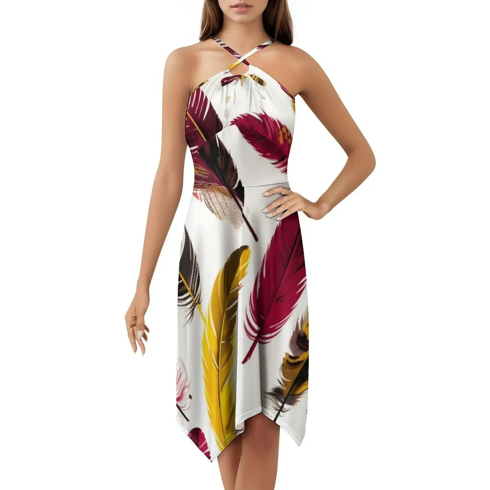 깃털-핑크 아이보리 골드 블랙 3 플로럴 스모크 드레스 여성용 봄 여름 캐주얼 드레스 파티용 깃털 핑크 아이보리 골드