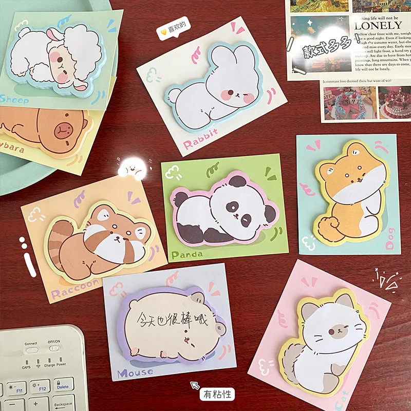 2/5set Cute Animal Sticky Notes Cute Cartoon Memo Pad Ins Kawaii Stationery Posted Tabs Its Memo Message Paper School Supplies