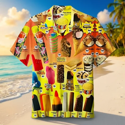 2025 Cold Ice Cream Hawaii Shirt Unisex 3D Printed Funny Popsicle Aloha Shirts Summer Short Sleeve Beach Lapel Blouse Tops