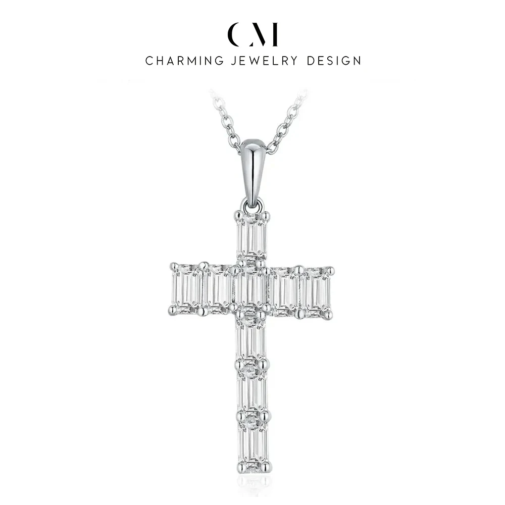 

CHARMING Fashion Cross Pendant Moissanite Solid Sterling 100%925 Silver Necklace For Women Luxury Jewelry for Engagement Wedding