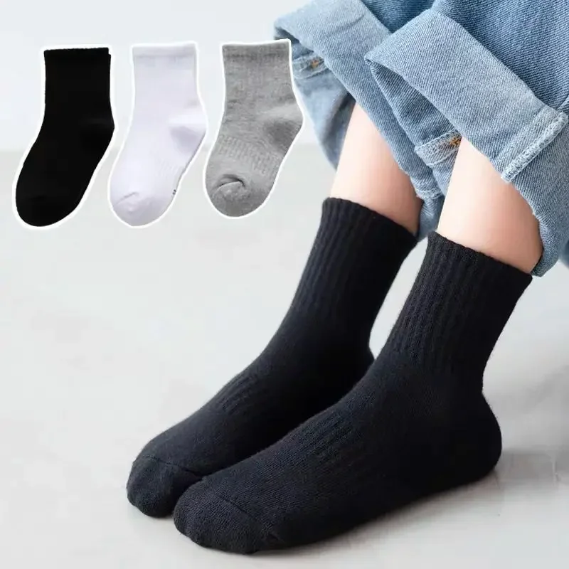 10pairls/Lot Children White Black Pure Socks for Girls Kids School Soft Breathable Warm Cotton