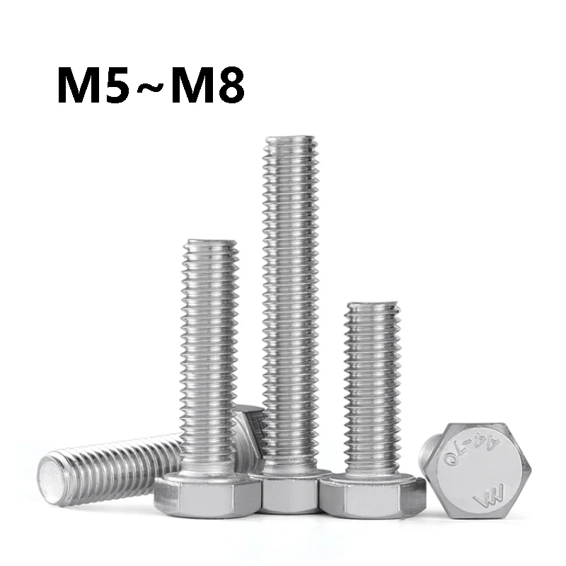 Yiqianyuan Hexagon Bolt M5 M6 M8 Long 6mm~220mm 304 Stainless Steel External Outside Hex Hexagon Screw Machine Bolts
