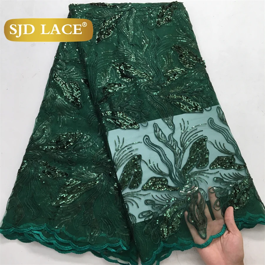 SJD LACE French Nigerian Net Sequins Lace Fabrics 2024 High Quality 5 Yards African Mesh Sequins Lace For Women Dresses Sew 4082