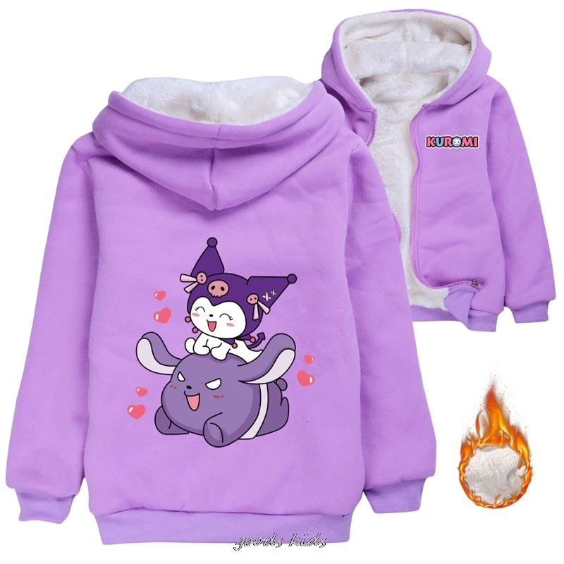 

1-15 Years Old Lovely Kuromi Melody Cosplay Children's Hoodie Zippered Cardigan Jacket Cute Thickened Cotton Halloween Party Top