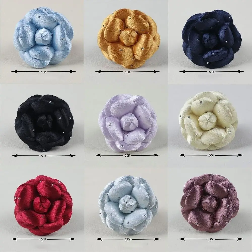 Satin Camellia Flower Embellishment Layered Petals Rhinestone Accents Satin Flower Ornament Soft 6CM Rhinestone Flower Applique