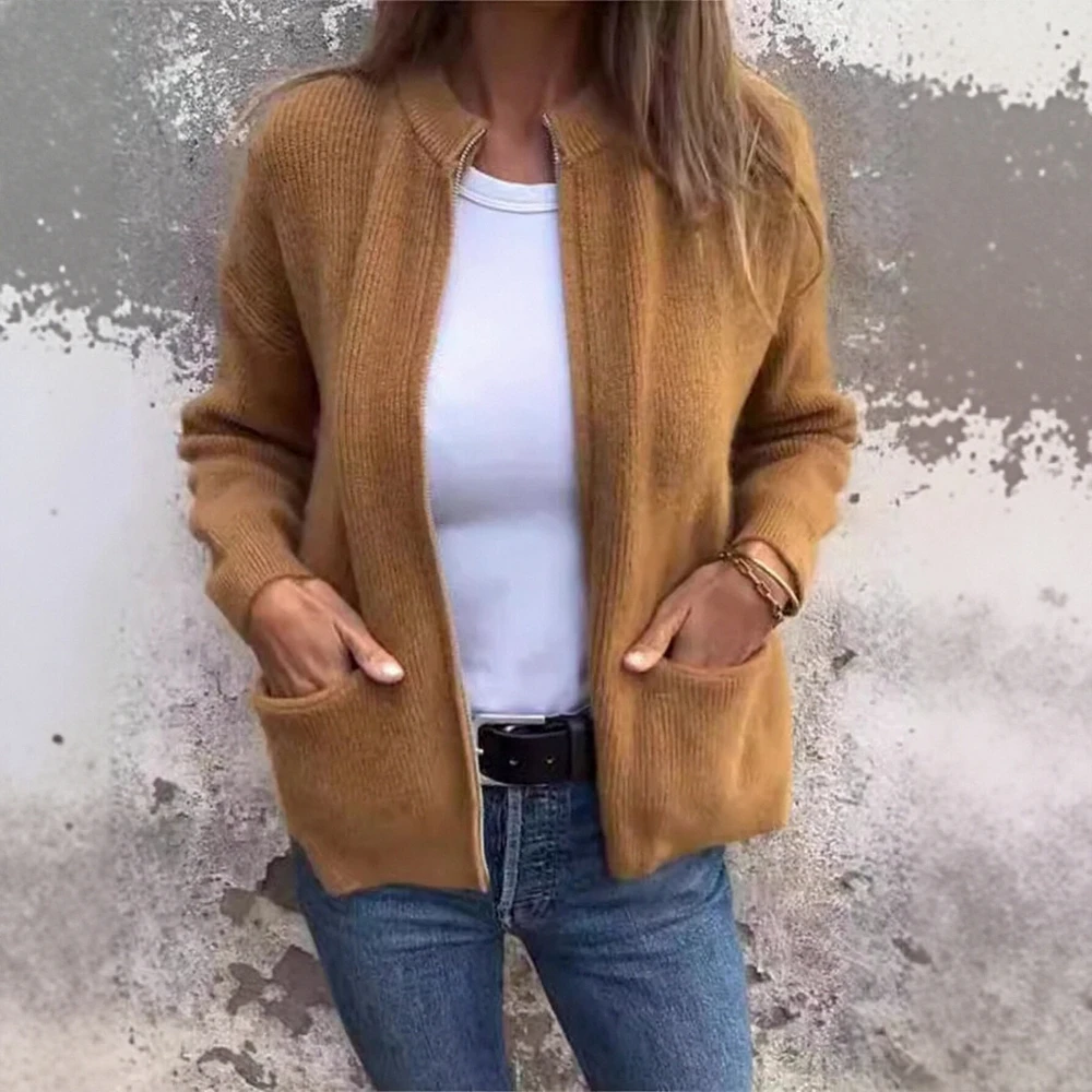 

Women's Long Sleeve Cardigans Elegant Plain Stand Collar Casual Style for Autumn Winter Daily Wear New