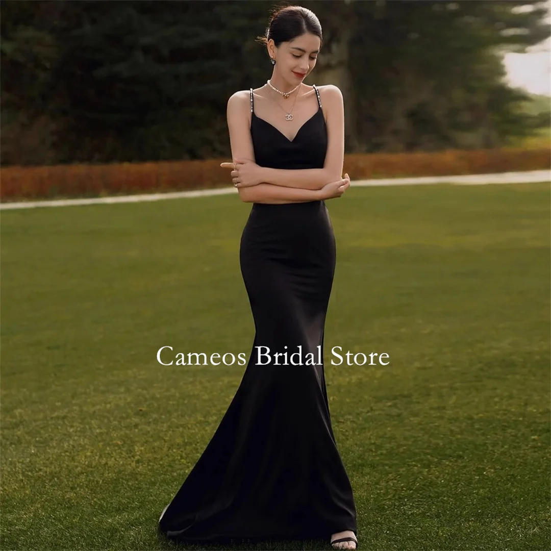 

SONDR Mermaid 드레스 Spaghetti Straps Evening Dress Black Custom Made Criss-Cross Korea Formal Prom Dress Evening Gown Bridal