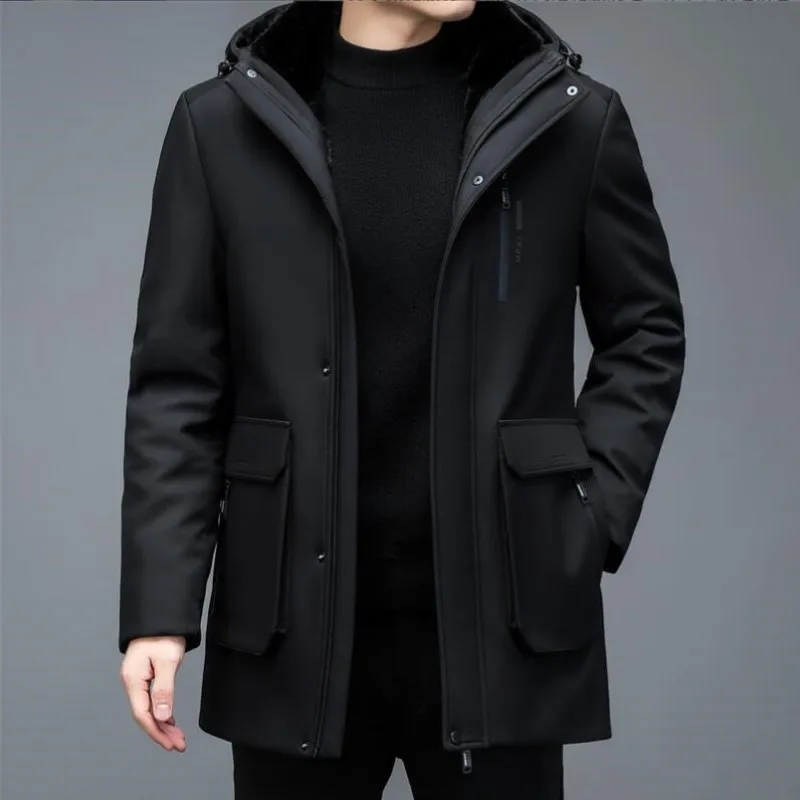 2023 Winter New Thickened Men\'s Overcome Fox Collar Removable Liner Down Casual Business Cotton Jacket Size M-4XL