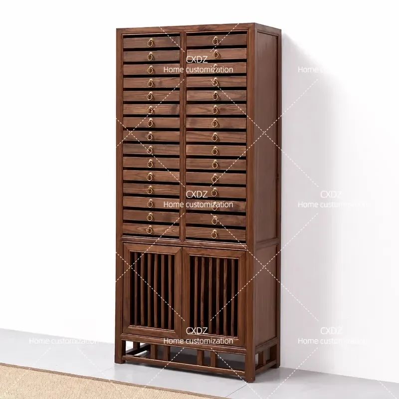New Chinese Style Pu'er Tea Cake Storage Cabinet Old Elm Solid Wood Duobao Ge Display Rack for Tea Cups and Bogu Collection