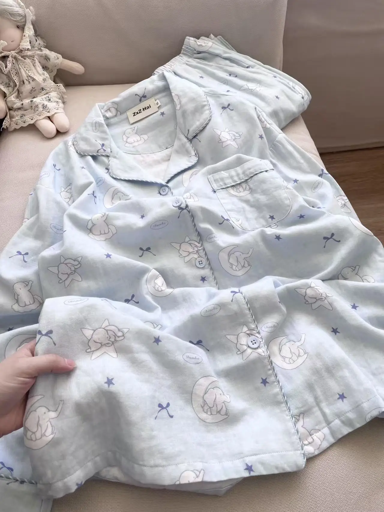 ensemble-de-vetements-d'interieur-legers-et-respirants-en-pur-coton-a-manches-courtes-pour-femme-chat-town-2026-nouvelle-lune-petit-Elephant-–-confort-optimal-pour-l'ete