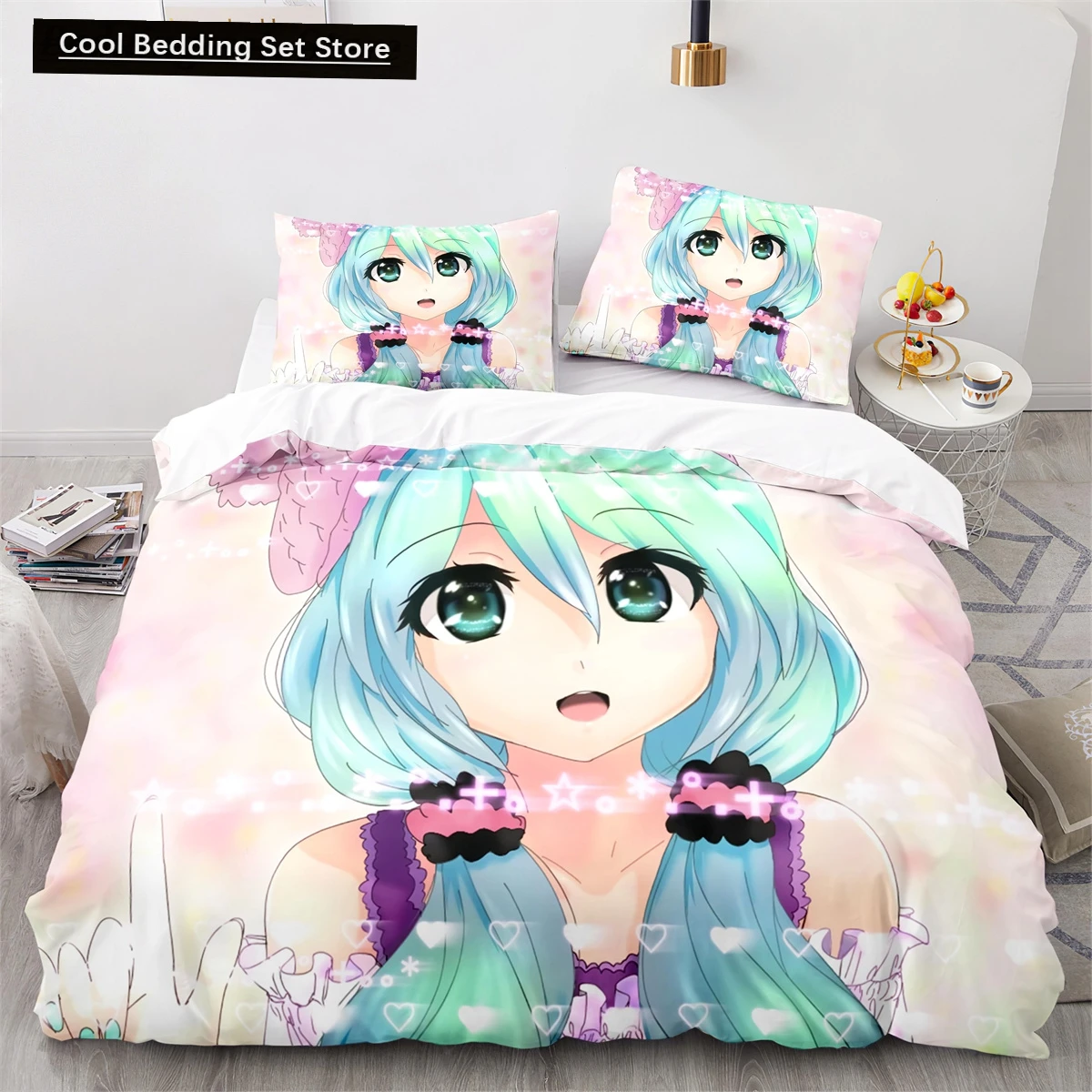 Gacha Life Academia Anime Duvet Cover Set with Pillow Covers Polyester Teens Kids Bedding Set Full Queen King Size Bed Linen