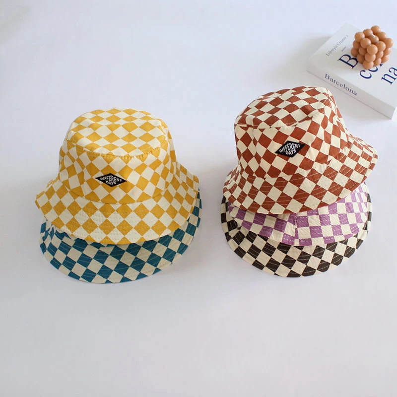 MILANCEL New Summer Kids Fisherman Hat 3-6T Cute Checkerboard Girls Sun Hat Ventilate Children Boys Cap image 2
