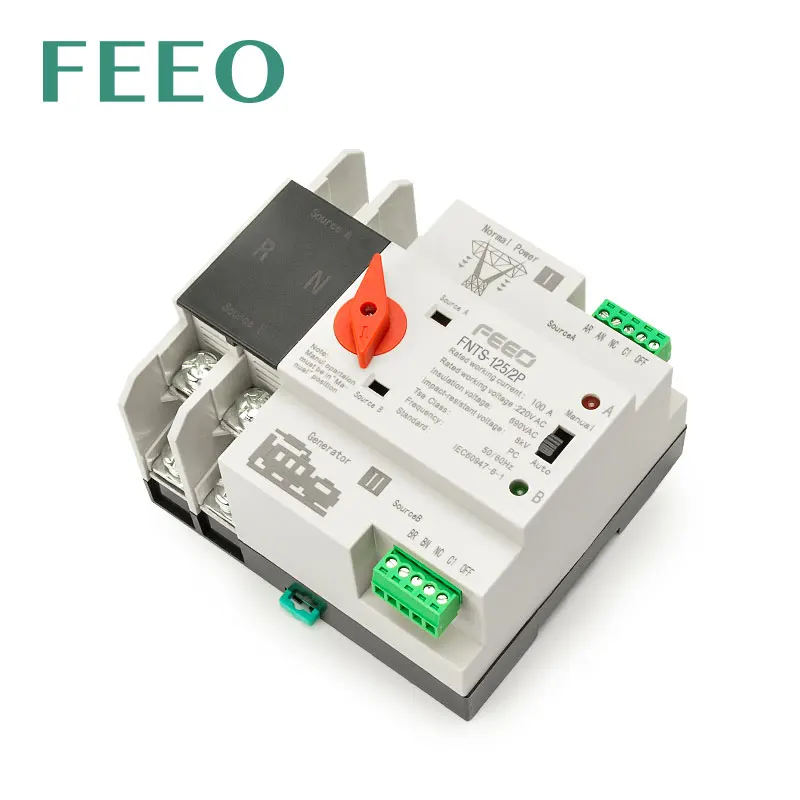 FEEO Din Rail Mini W2R ATS New Type Change Over Switch Automatic Transfer Switch Household Universal Transfer Switch 220V MCB