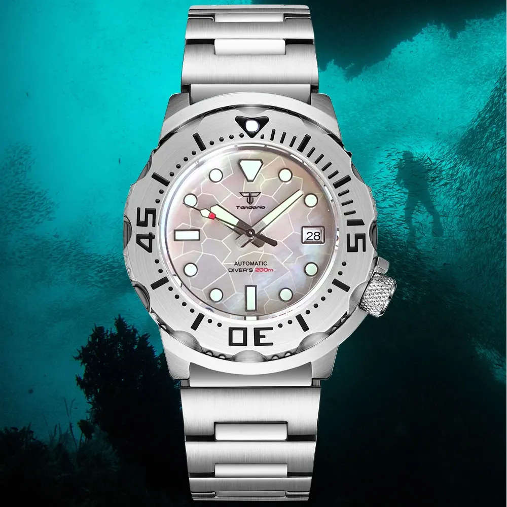 Monsters V2 Diver Automatci Watch for Men MOP Dial Steel Bracelet NH36 120 Clicks Bezel Sapphire Crystal Super Lume Dive 42mm