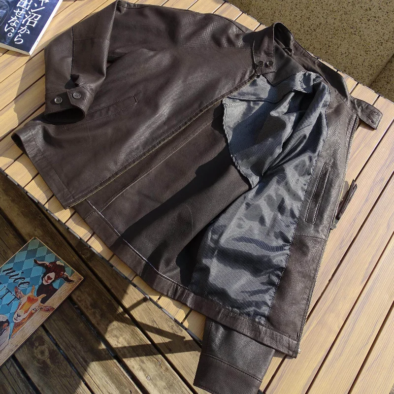Ultra-rare Limited Pieces: Half-lined Harrington Leather Jacket with French Distressed Texture Sheepskin, Superb Quality Texture