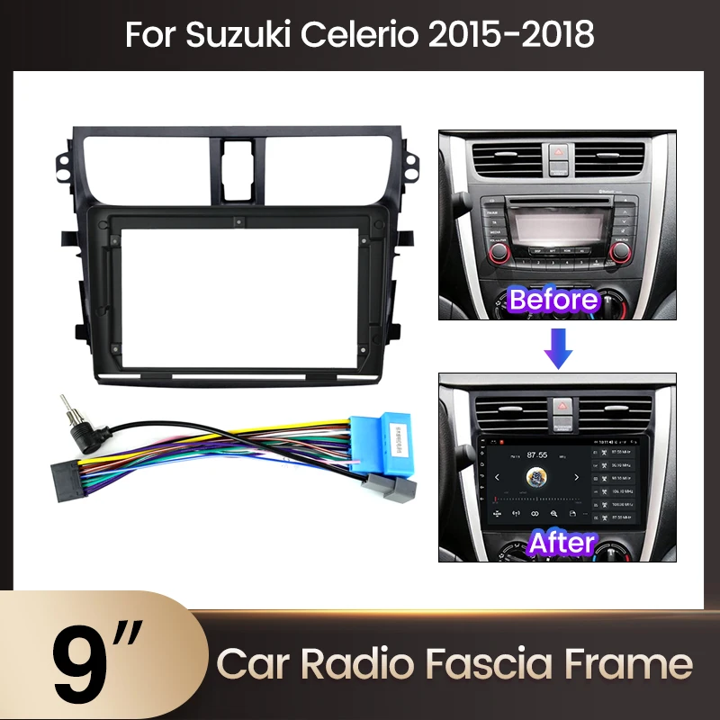 9inch Car Radio Frame For Suzuki Celerio Cultus 2015-2018 Dash Mount Kit Install Panel Radio Mount Power Adaptor Fascia Cable