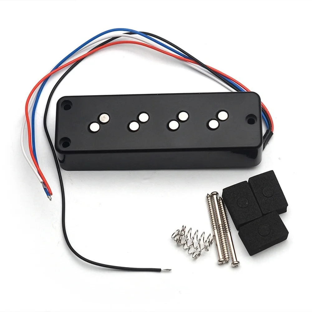 Dual Coil Alnico 5 Bass Pickup Black Powerful Clear Bass Tone Alnico 5 Magnets Dual Coil Design 4-conductor Output