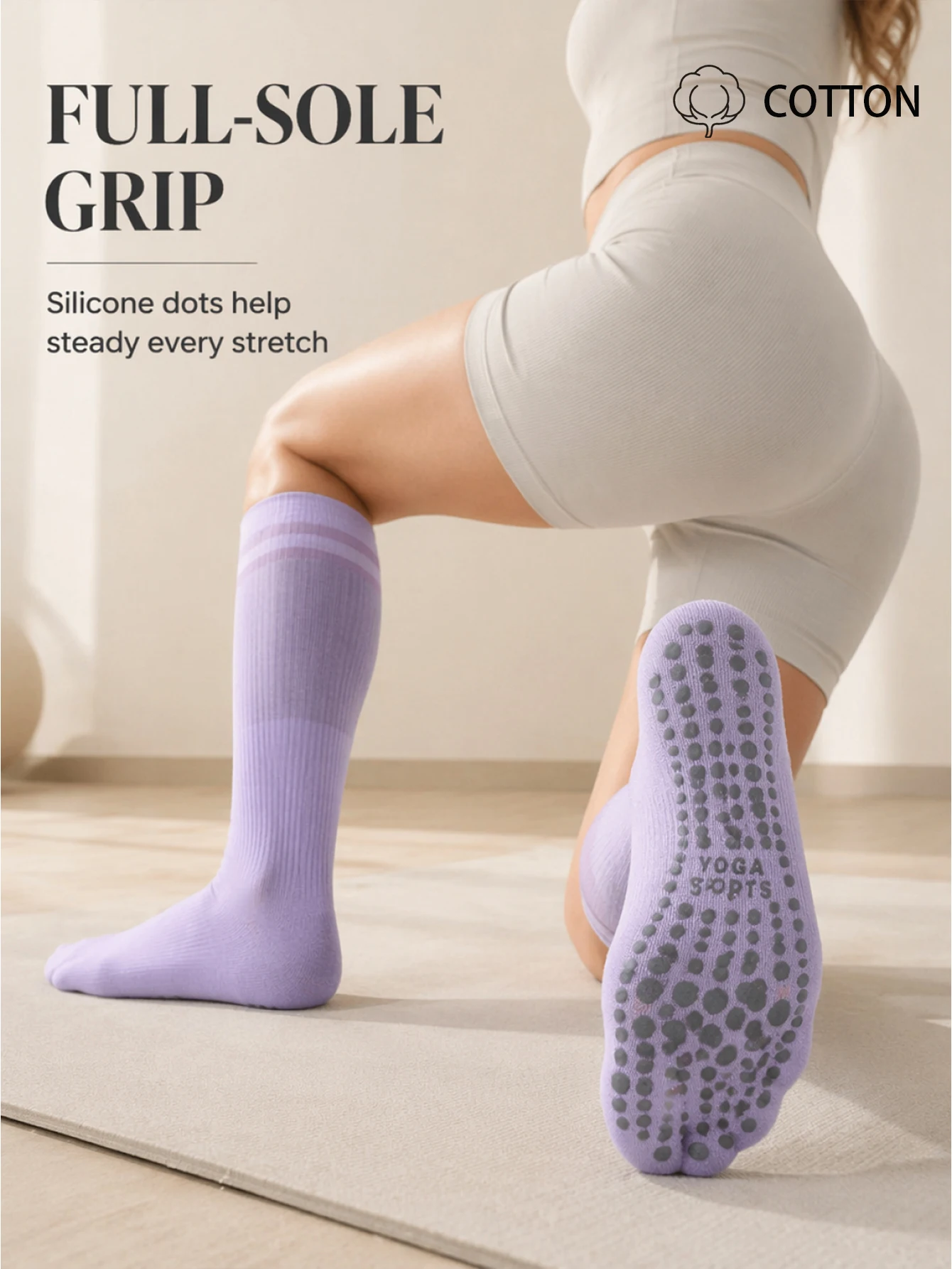 1/2/4 Pairs of Women's Long Compression Yoga Socks, Cotton Blend Silicone Non-Slip Pilates Socks, High-Tube Sports Floor Fitness Socks image 4