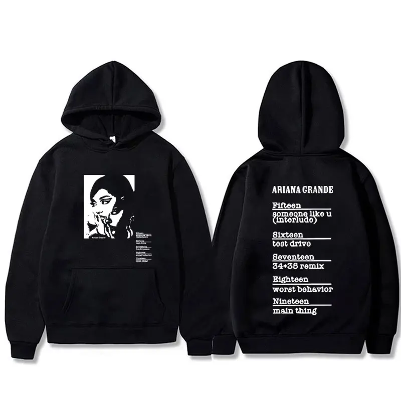 Singer Ariana Grande Double Sided Graphic Hoodie Men Women Clothing Hip Hop Oversized Pullover Hoodies Male Casual Fashion Hoody