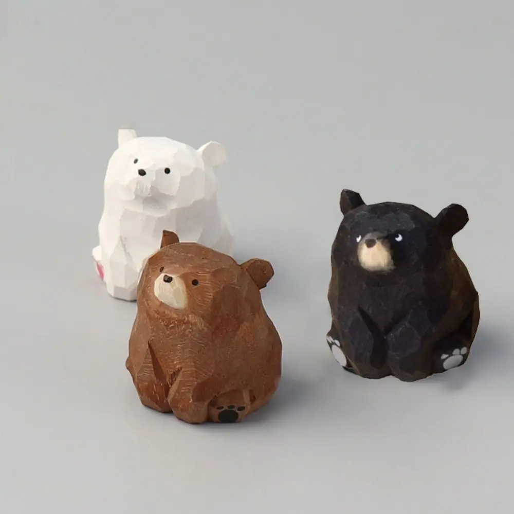 Figuras creativas de oso de madera maciza, adorno de oso Polar tallado a mano, Mini estatua de oso divertido en miniatura para coche