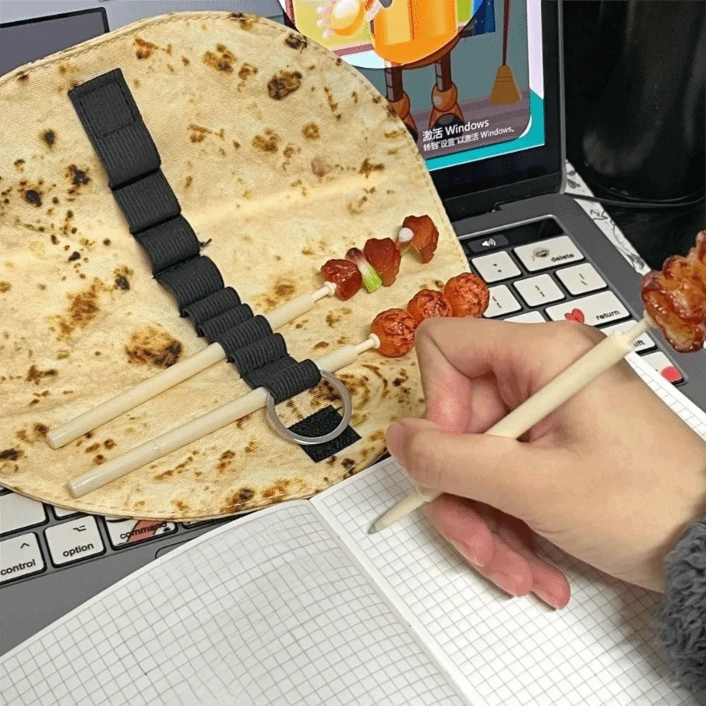 Creative Design Flying Pancake Pencil Case Stain-resistant Canvas Material Simulated Pancake Storage Bag Fun Burrito Design