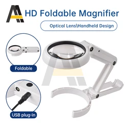 5X/10X Handheld Desk Magnifier with 8 LED Light Stand USB Powered Illuminated Magnifying Glass for Crafting Clock Watch Repair