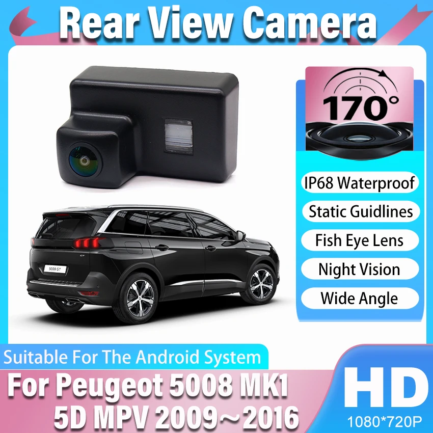 Car Rear View Camera For Peugeot 5008 MK1 5D MPV 2009~2016 Fisheye CCD Backup Camera Night Vision License Plate Camera Reverse