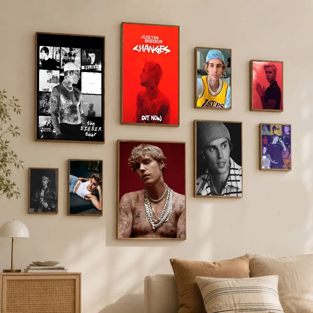 Famo-us- S-ing-er- J-Jus-tin Bieber- Anime Self-adhesive Mural, Classic Movie Stickers, Extra-large Wallpaper For Bedroom