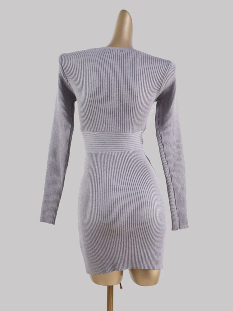 ชุดเดรสเซ็กซี่หรูหราสำหรับผู้หญิง ฤดูใบไม้ร่วง คอวีลึก แขนยาว ทรงเข้ารูป เอวสูง สไตล์มินิเรโทรเก๋ไก๋ เหมาะสำหรับงานปาร์ตี้และคลับ