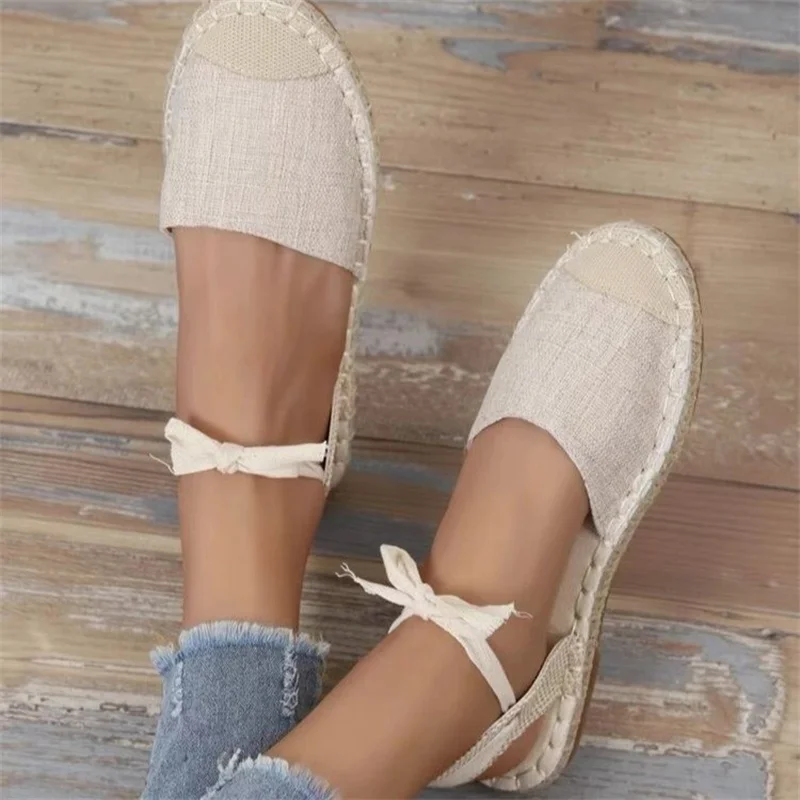 Shoes for Women Hemp Rope Bottom Ladies Sandals Flat Shoes Women Strappy Fisherman Sandals Women Spring and Summer Lace Students