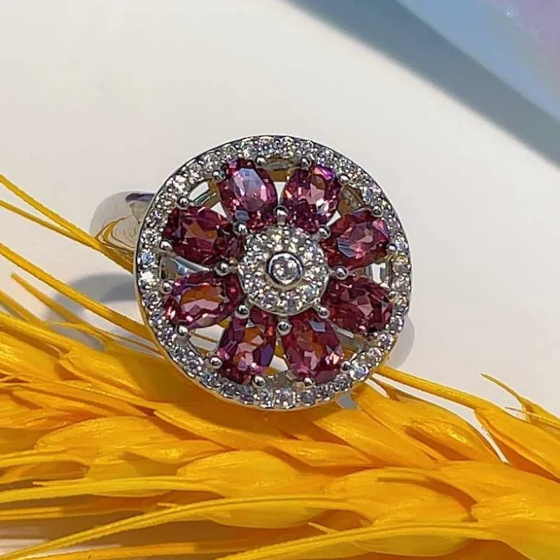 SACE GEMS Fashion Resizable 3*4MM Natual Garnet Rings for Women 925Sterling Silver Wedding Party Fine Jewelry Festival Gift