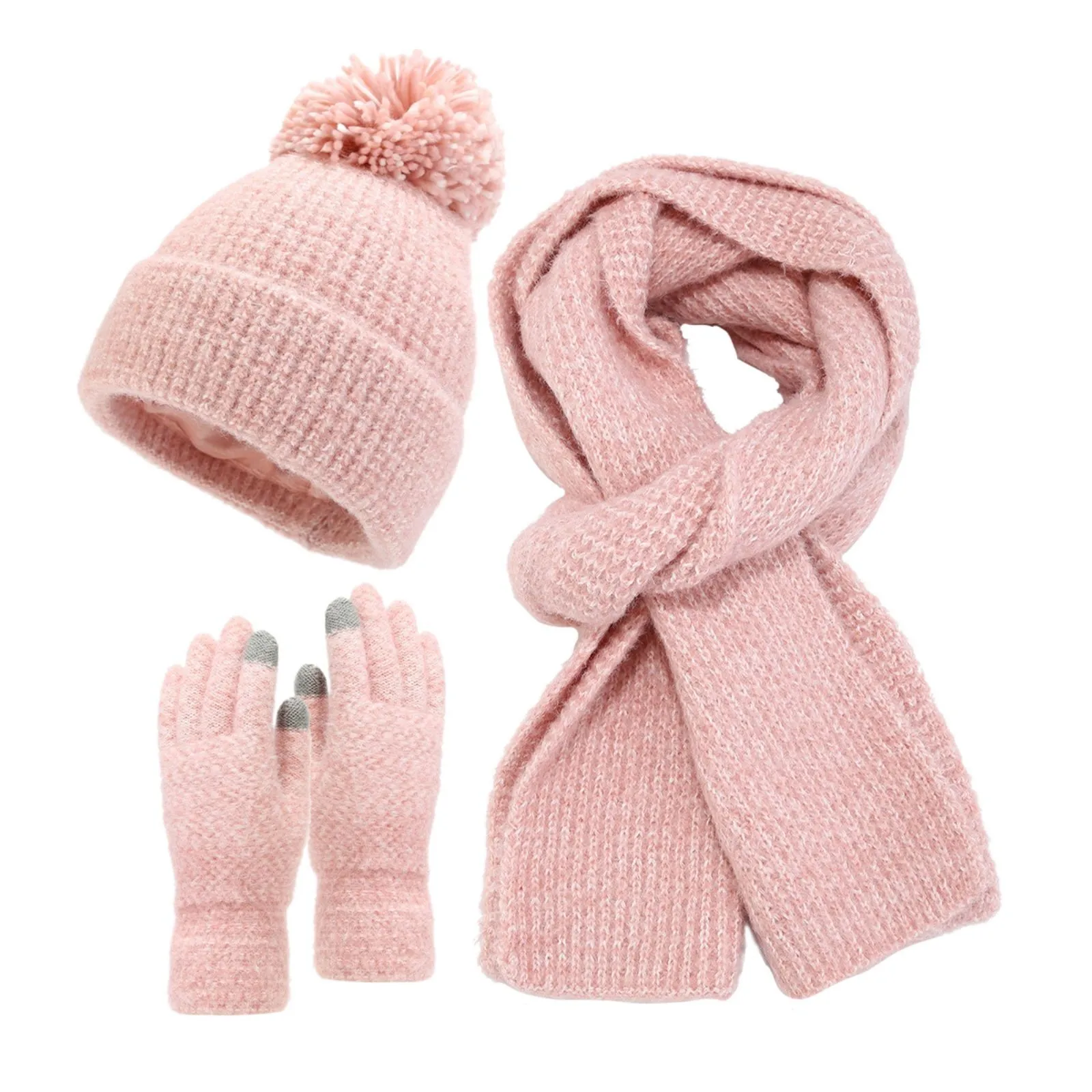 Gebreide driedelige hoeden sjaal handschoenen set herfst winter warm dikker pluche pompom gehoorbescherming koudebestendige pet handschoen dames