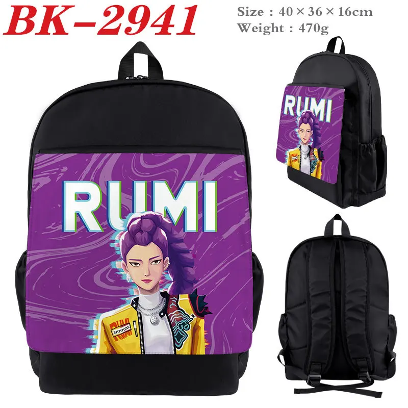 

K-Pop Demon Hunters Toy Anime Kpop Girl Group Rumi Zoey Mira Figures Cartoon-Printed Nylon Backpack Student Schoolbag Xmas Gift