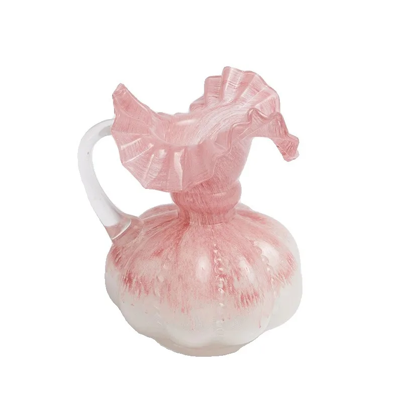 

Pink gradual change glazed vase ornament French medieval glass flower arrangement decoration