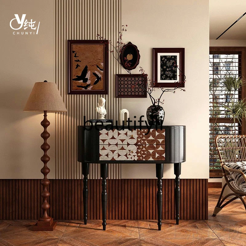 

Французский ретро шкаф для прихожей из цельного дерева, настенный стол для хранения, декоративный шкаф, встроенный шкаф для хранения