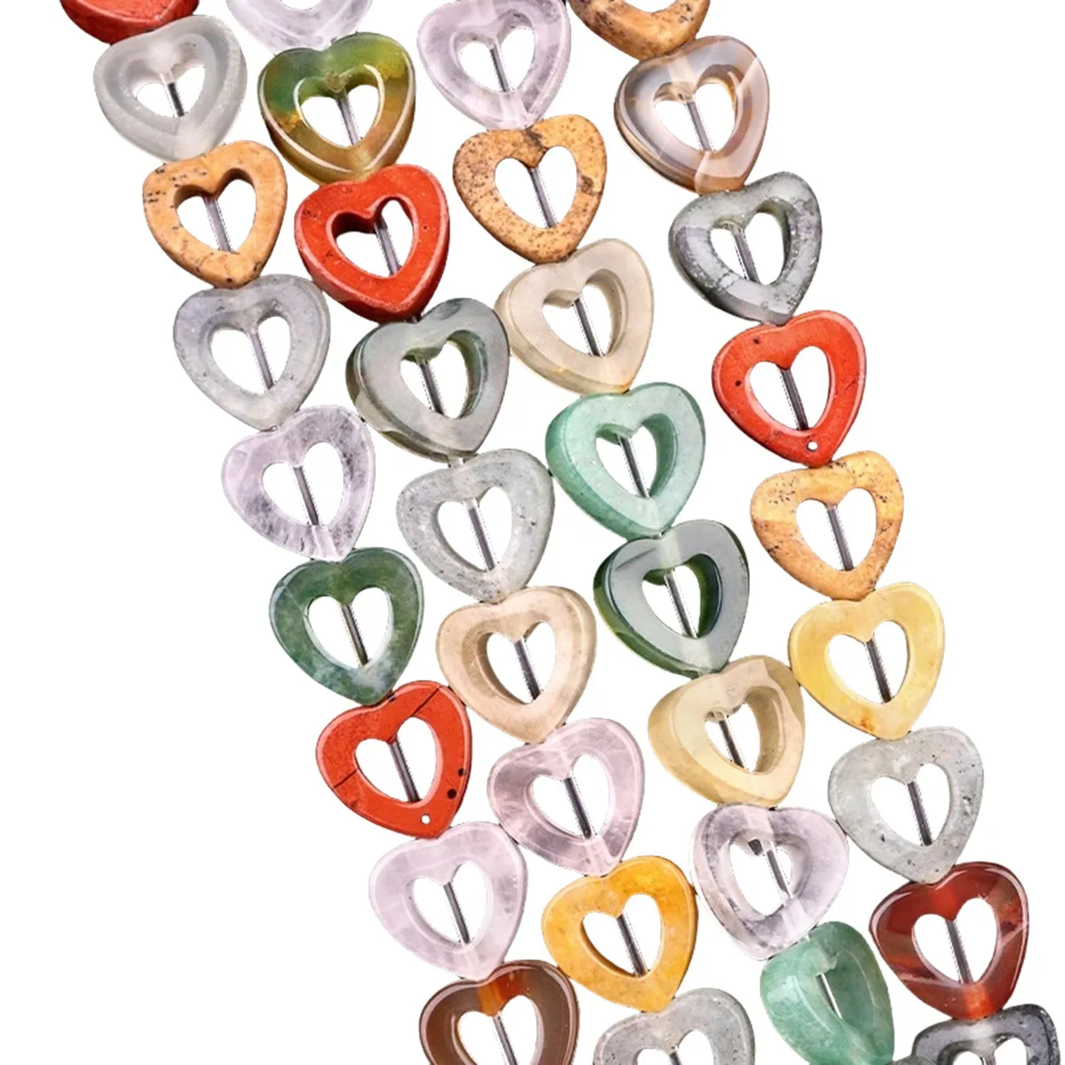 

Assorted 10MM Hollow Heart Shape Gemstone Beads for DIY Making Jewelry Natural Lucky Love Stone 18PCS&20CM
