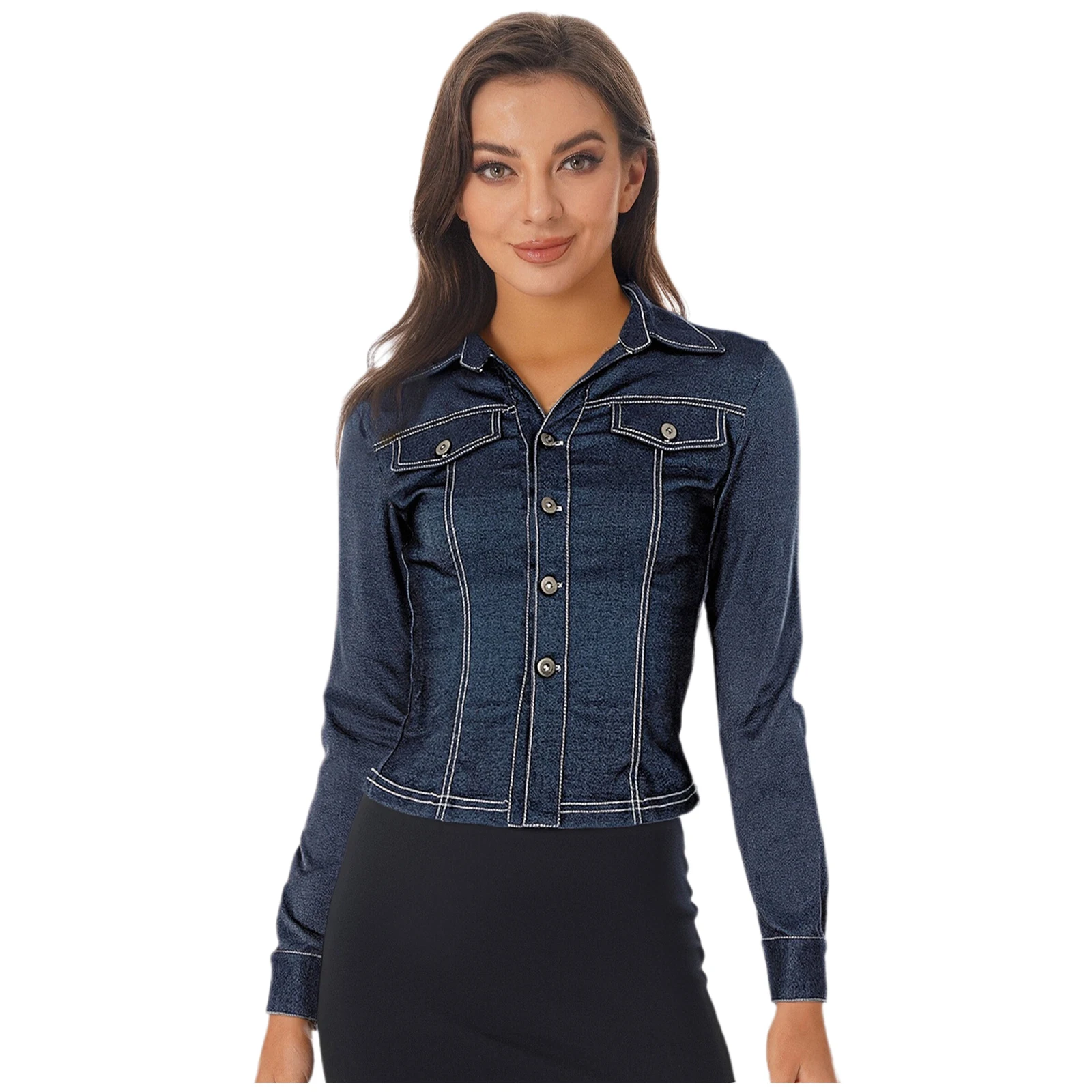 

Womens Stylish Slim Shirt Short/Long Sleeve Lapel V Neck Front Button-down Cardigan Blouse Tops for Vacation Office Casual