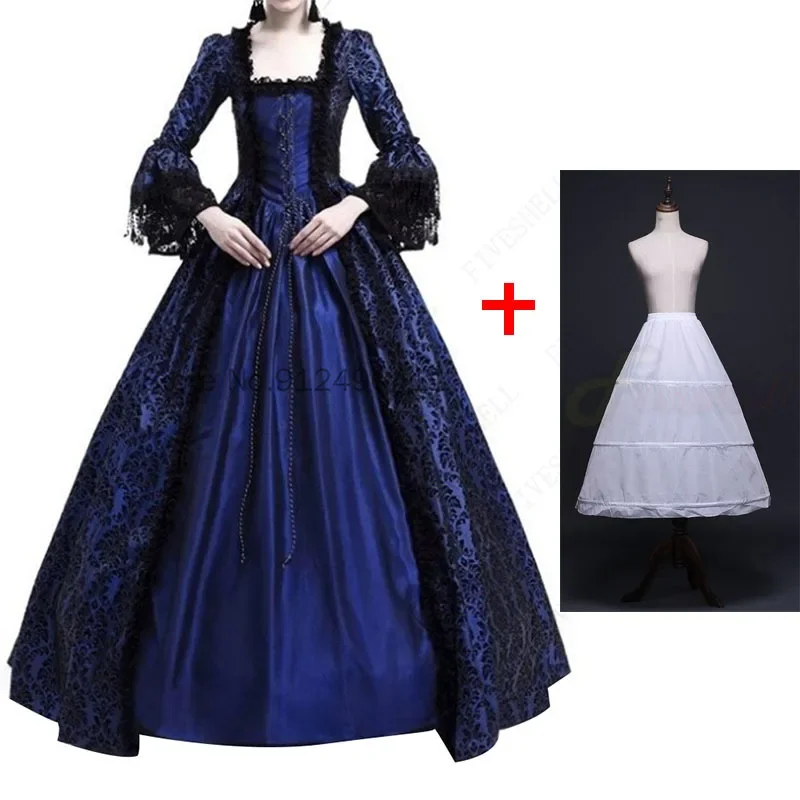 Vestido Cosplay Vintage para corte feminino, medieval, renascentista, rainha vestido de baile, manga sino, vestido maxi, traje de Halloween com anágua