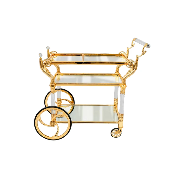 Modern Commercial Hotel Trolley Restaurant Family Dining Cart Golden Copper Kitchen Living Room