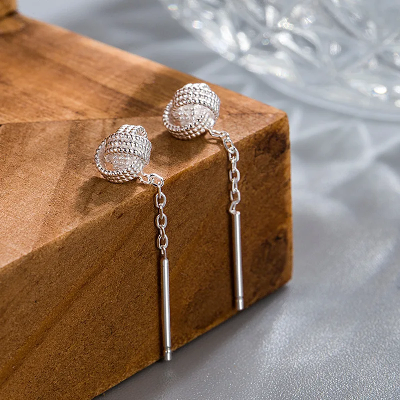 MEETSOFT التبتية الفضة شيك حسن الحظ التعادل شرابة وأقراط للنساء مجوهرات الأزياء الحد الأدنى اكسسوارات بالجملة #6