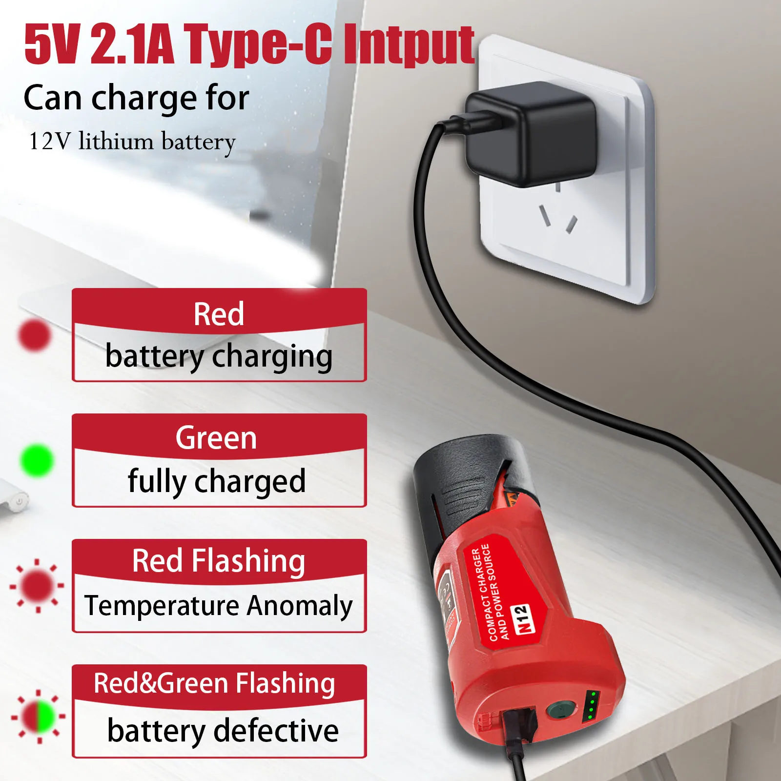 

Fast Charging Adapter Battery Charger Adapter Outdoor Activity Compatible With Various Batteries For 48-11-2401