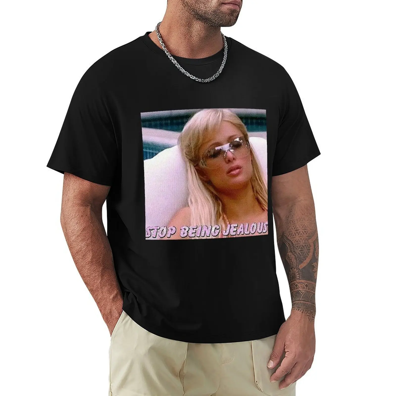 Paris hilton y2k stop being jealous T-Shirt Stylish Graphic Short Sleeve Top