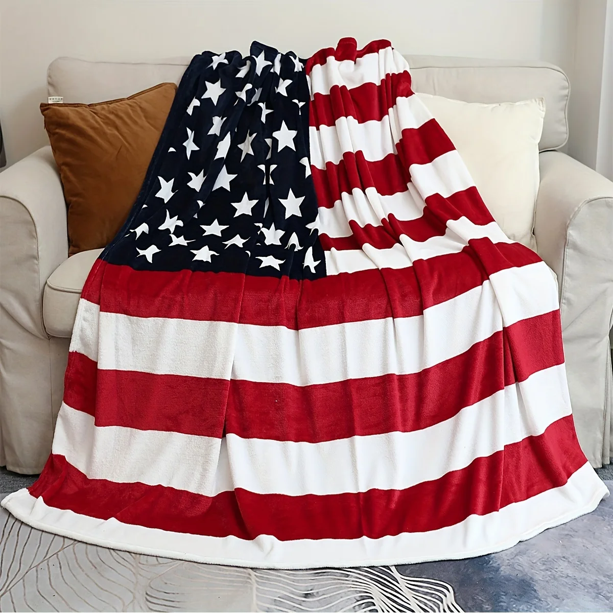 KACISSTY USA Flag Flannel Blankets Striped Stars Flag Theme Throw Blanket Thin Quilts Office Nap Air Condition Quilt Gifts