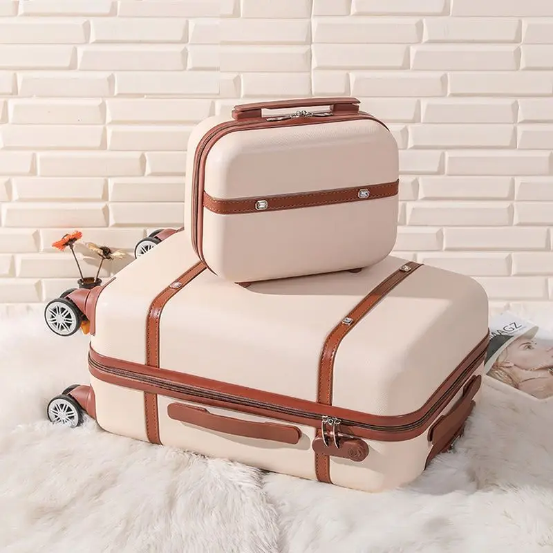 GL Rolling Luggage Set Women Fashion Combination Lock Travel Suitcase Set Universal Cosmetic Bag Retro 2pcs Trolley Luggage Set