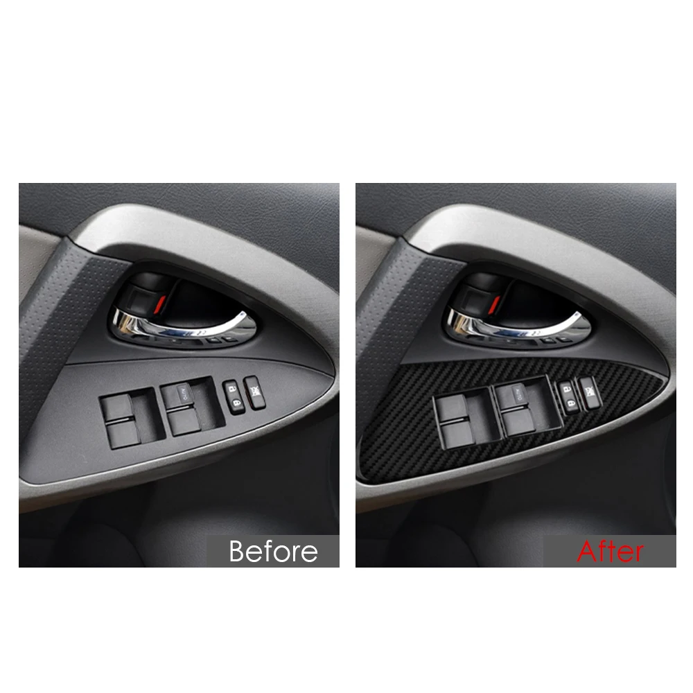Carbon Fiber Window Lift Switch Panel Cover Trim Decal Sticker for Toyota RAV4 2006-2012 ( Left Hand)
