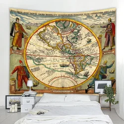 World Map HD Tapestry World Historical Civilization Map Fabric Wall Decoration Watercolor Map Alphabet Polyester Tablecloth