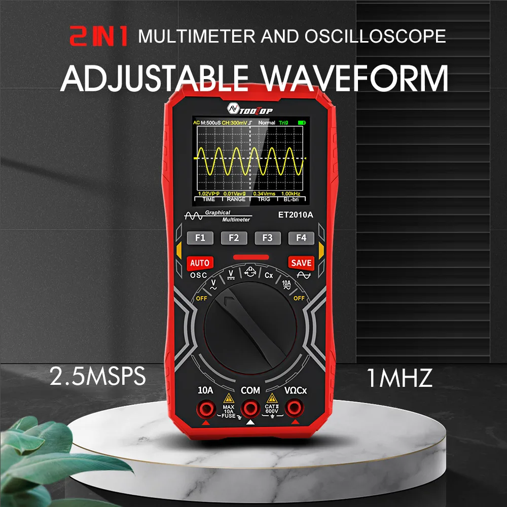 TOOLTOP ET2010A Digital Oscilloscope Multimeter 1Mhz 2.5MSps Sampling Rate AUTO Oscilloscope AC/DC 600V Graphcial Multimeter