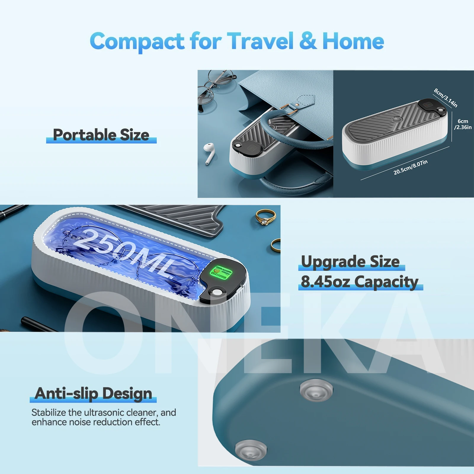 Jewelry cleaning machine, jewelry automatic 360 ° deep cleaning tool high-frequency vibration Eyeglasses, Rings, Watch Bands